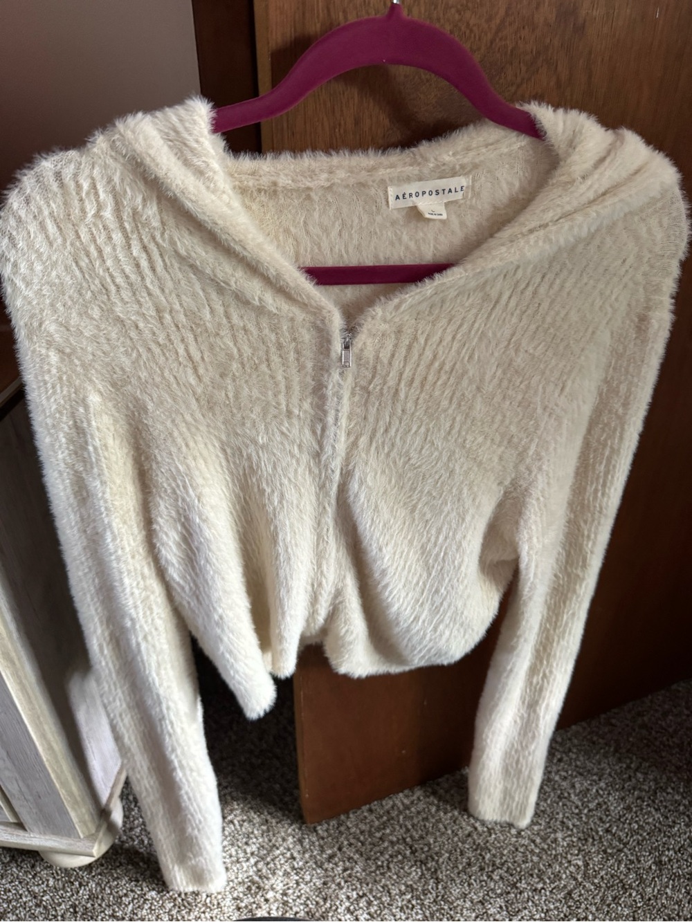 NWT Aeropostale Cream Fuzzy Zip-Up Hoodie Cardigan